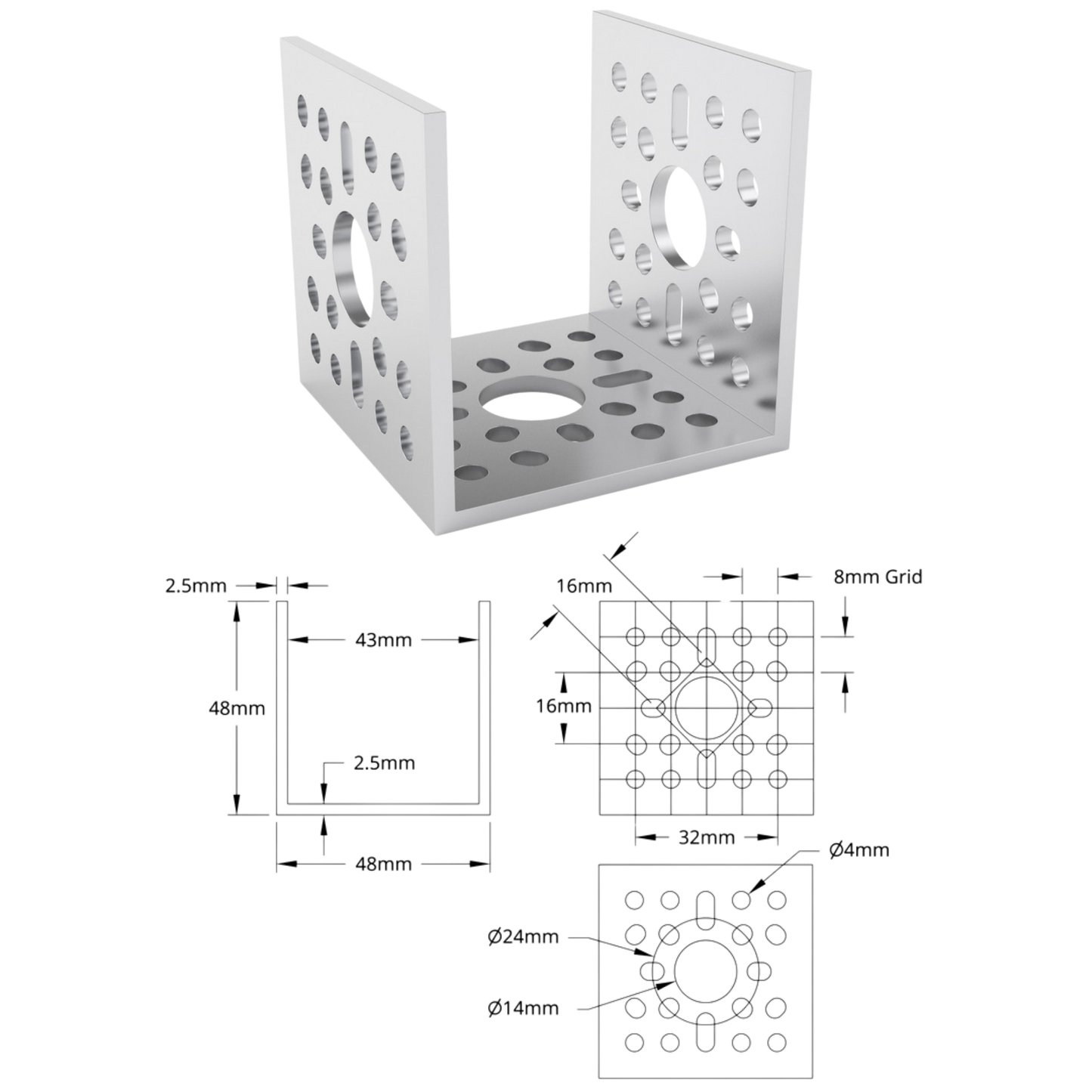 goBilda's 1120 Series U-Channel (1 Hole, 48mm Length)