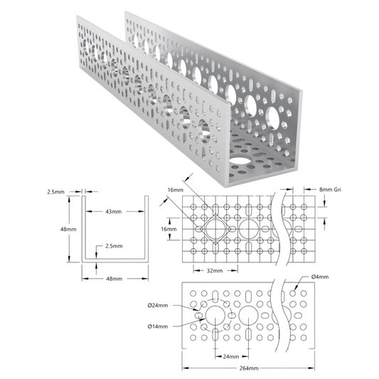 goBilda's 1120 Series U-Channel (10 Hole, 264mm Length)