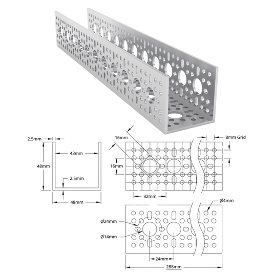 goBilda's 1120 Series U-Channel (11 Hole, 288mm Length)