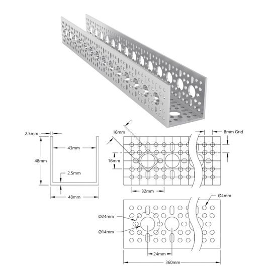 goBilda's 1120 Series U-Channel (14 Hole, 360mm Length)