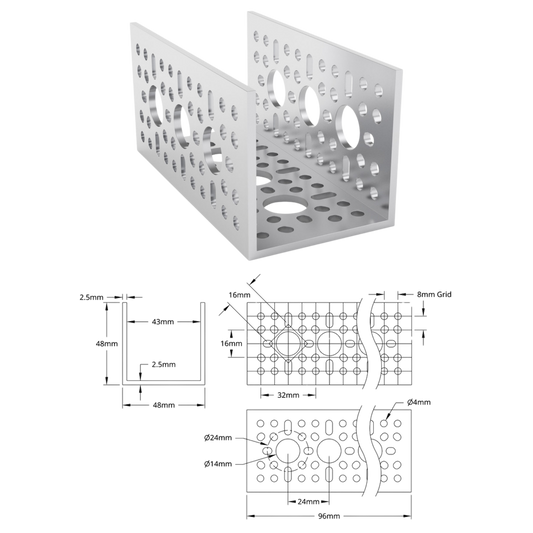 goBilda's 1120 Series U-Channel (3 Hole, 96mm Length)