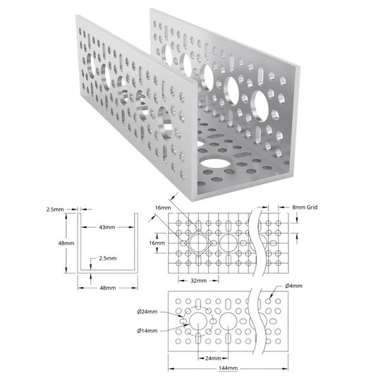 goBilda's 1120 Series U-Channel (5 Hole, 144mm Length)