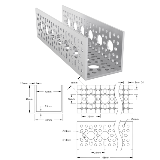 goBilda's 1120 Series U-Channel (6 Hole, 168mm Length)