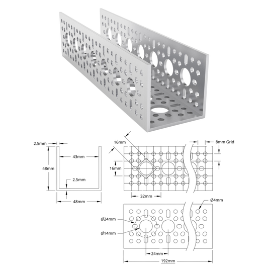 goBilda's 1120 Series U-Channel (7 Hole, 192mm Length)