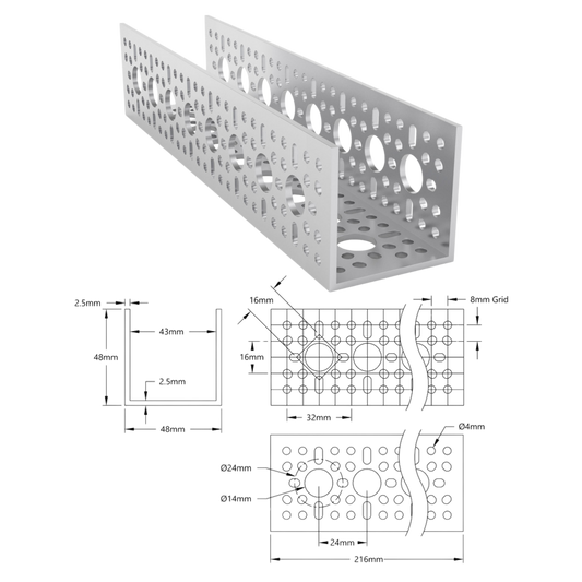 goBilda's 1120 Series U-Channel (8 Hole, 216mm Length)