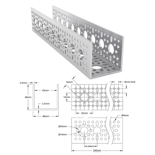 goBilda's 1120 Series U-Channel (9 Hole, 240mm Length)