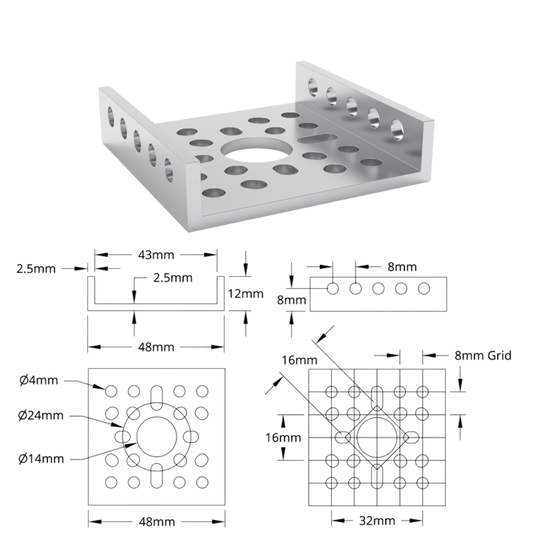 goBilda's 1121 Series Low-Side U-Channel (1 Hole, 48mm Length)