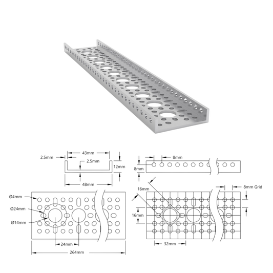 goBilda's 1121 Series Low-Side U-Channel (10 Hole, 264mm Length)