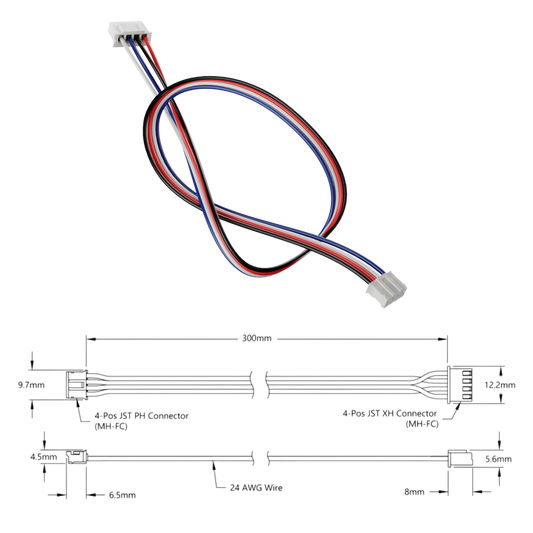 goBilda's 4-Pos JST PH [MH-FC] to 4-Pos JST XH [MH-FC] Adaptor (300mm Length)