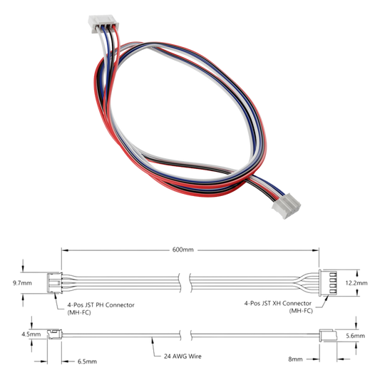 goBilda's 4-Pos JST PH [MH-FC] to 4-Pos JST XH [MH-FC] Adaptor (600mm Length)