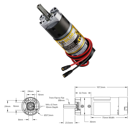 goBilda's 5203 Series Yellow Jacket Planetary Gear Motor (3.7:1 Ratio, 24mm Length 8mm REX™ Shaft, 1620 RPM, 3.3 - 5V Encoder)